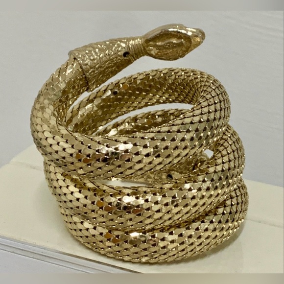 Vintage Whiting & Davis Gold Metal Mesh Serpentine Wrap Around Snake Bracelet - Picture 2 of 11